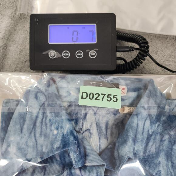 Vintage 70s Tucci Top Womens 7/8 Blue White Corduroy Dagger Collar Long Sleeves - Picture 13 of 13